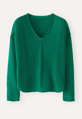 V-neck ribbed panel sweater, Emerald green, webstill