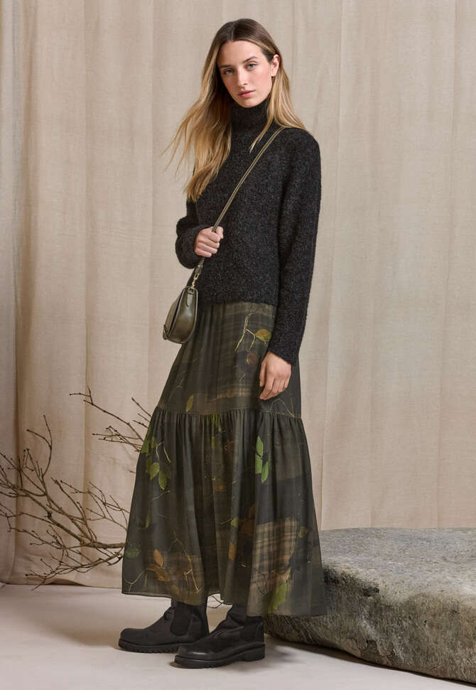Printed tiered skirt, Dark brown, completeTheLook