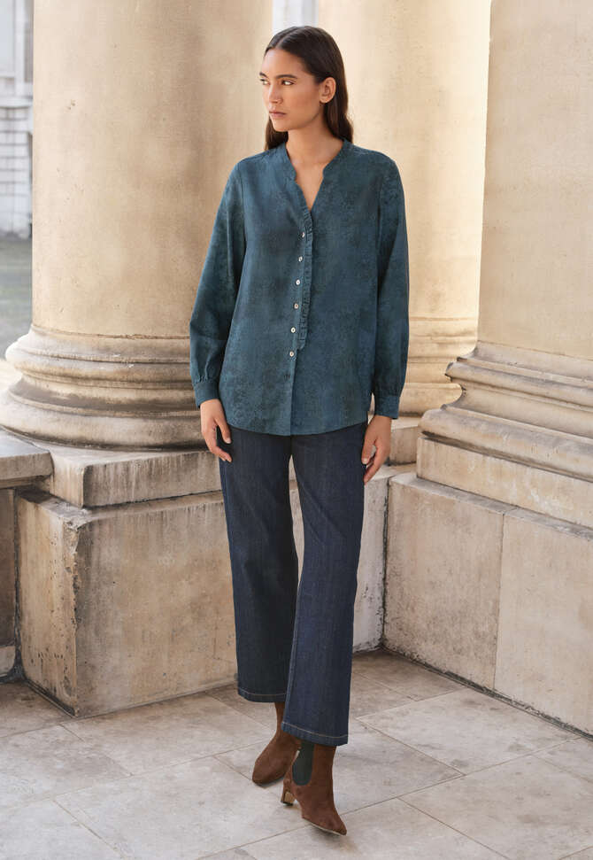 Frill front blouse, Ocean blue, completeTheLook