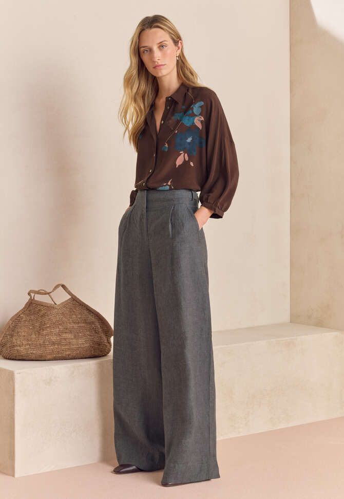 Wide-leg trousers, Grey coffee, completeTheLook