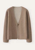 Two-tone double knitted cardigan, Latte, webstill