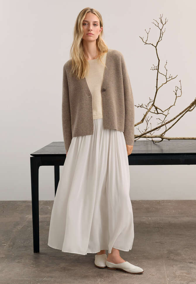 Two-tone double knitted cardigan, Latte, completeTheLook