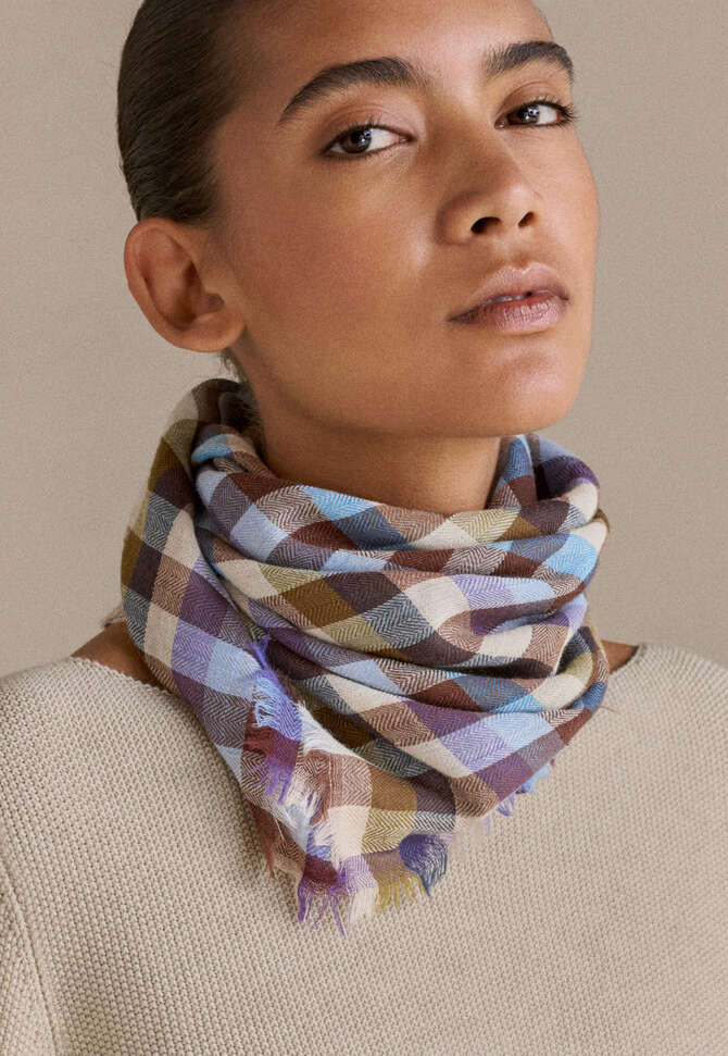 Checked scarf, Brown and blue, completeTheLook