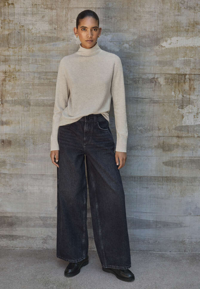 Slim funnel-neck sweater, Grey pearl, completeTheLook