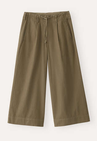 Pleat-front cropped trousers, Khaki green, webstill