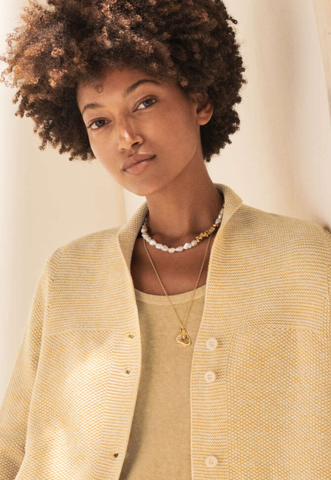 Button-front cardigan, Soft yellow, completeTheLook