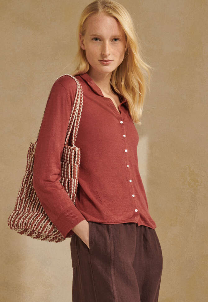 Collared cardigan, Terracotta red, completeTheLook