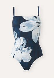 Printed square-neck swimsuit, Petrol ice, webstill
