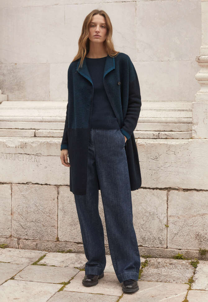 Funnel-neck coat, Petrol navy, completeTheLook