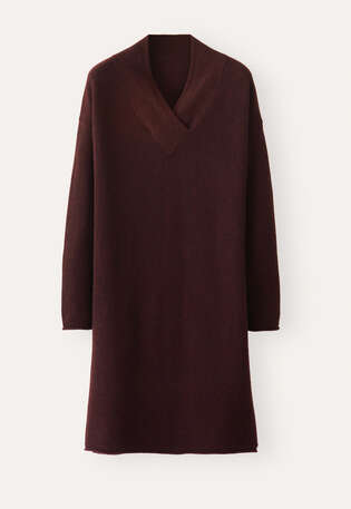 Knitted v-neck dress, Blackberry, webstill