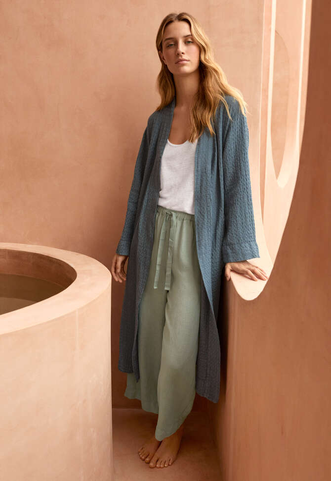 Textured belted robe, Washed teal, completeTheLook