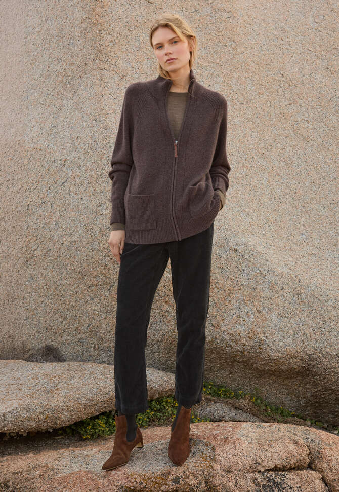 Zip-front cardigan, Maroon brown, completeTheLook