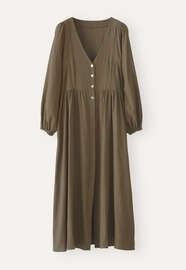 Gathered sleeve dress, Khaki, webstill