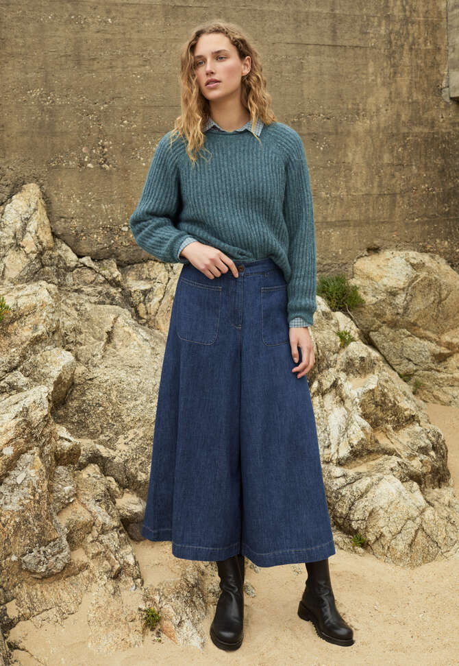 Round-neck ribbed sweater, Teal, completeTheLook