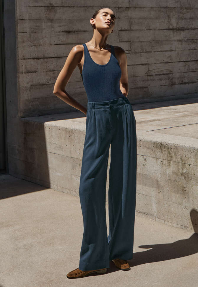Tailored wide-leg trousers, Ink teal, completeTheLook
