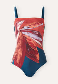 Printed square-neck swimsuit, Coral petrol, webstill