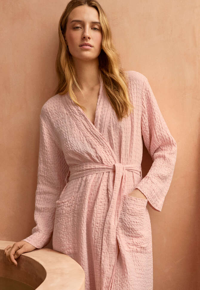 Textured belted robe, Shell pink, completeTheLook