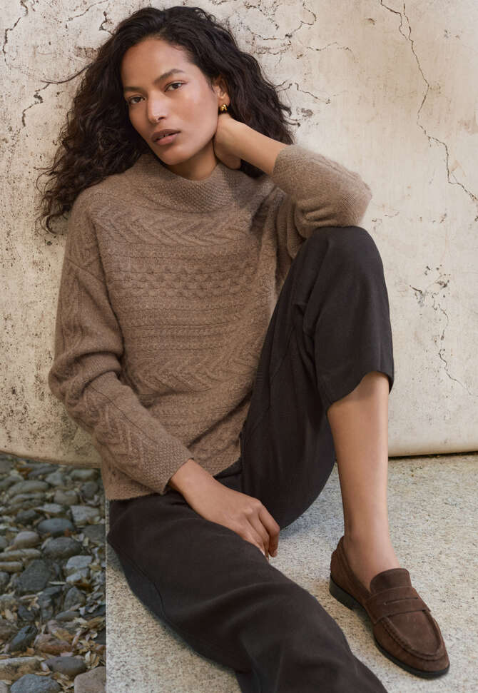 Tapered trousers, Brown black, completeTheLook
