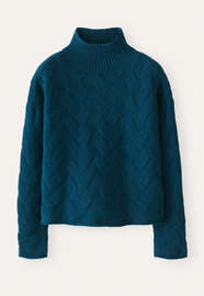 Cable sweater, Petrol teal, webstill