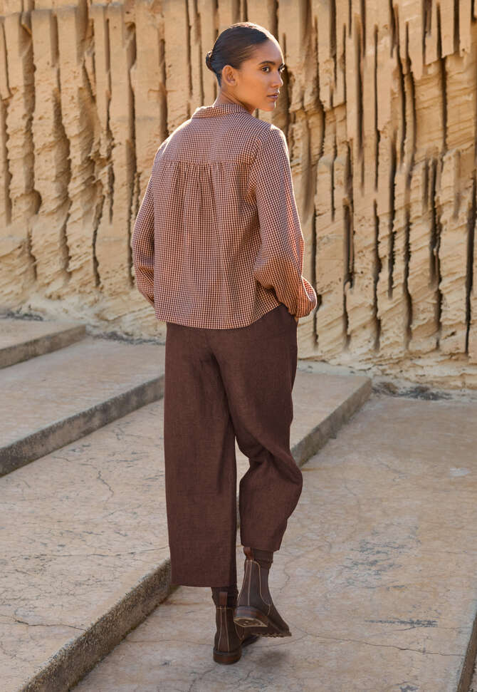 Barrel-leg trousers, Blush brown, completeTheLook