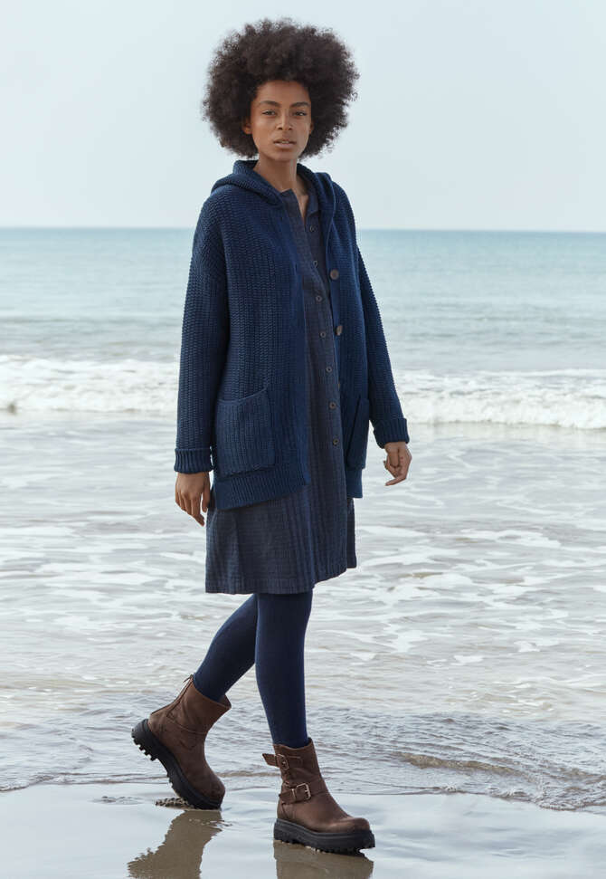 Knitted hooded jacket, Navy, completeTheLook