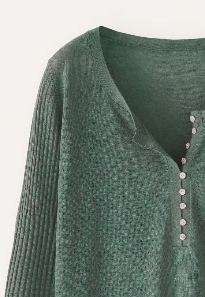 Ribbed-sleeve sweater, Bay green, completeTheLook