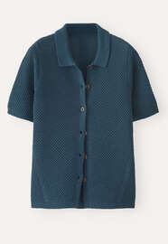 Moss-stitch collared cardigan, Petrol, webstill