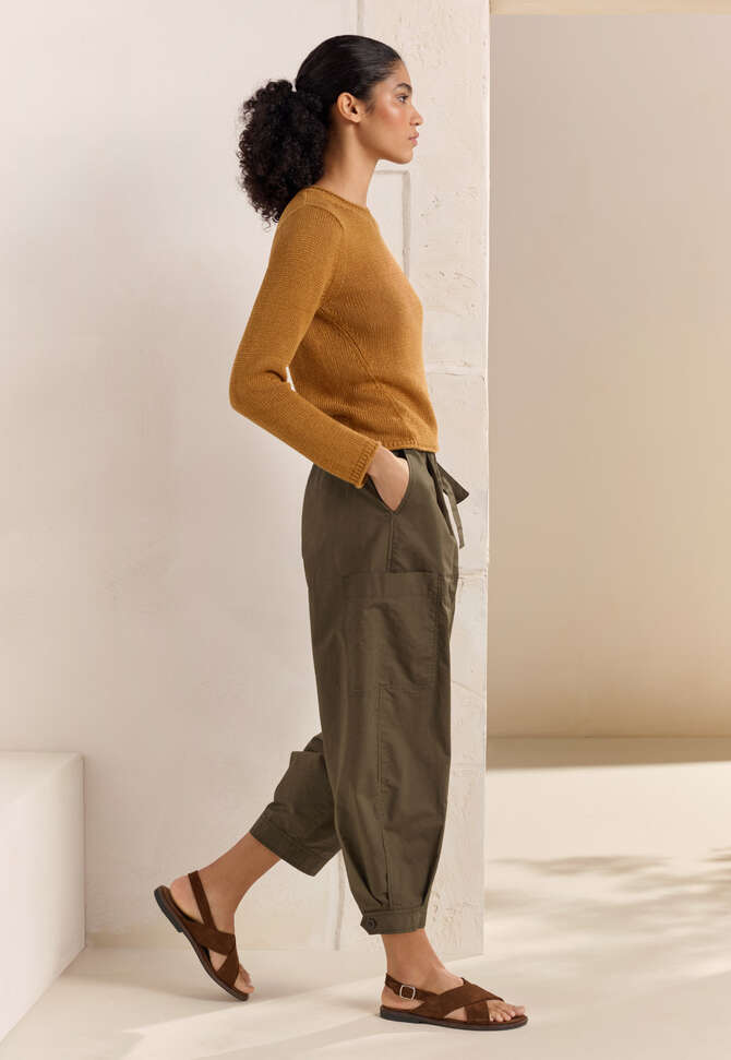 Cropped pull-on trousers, Green brown, completeTheLook