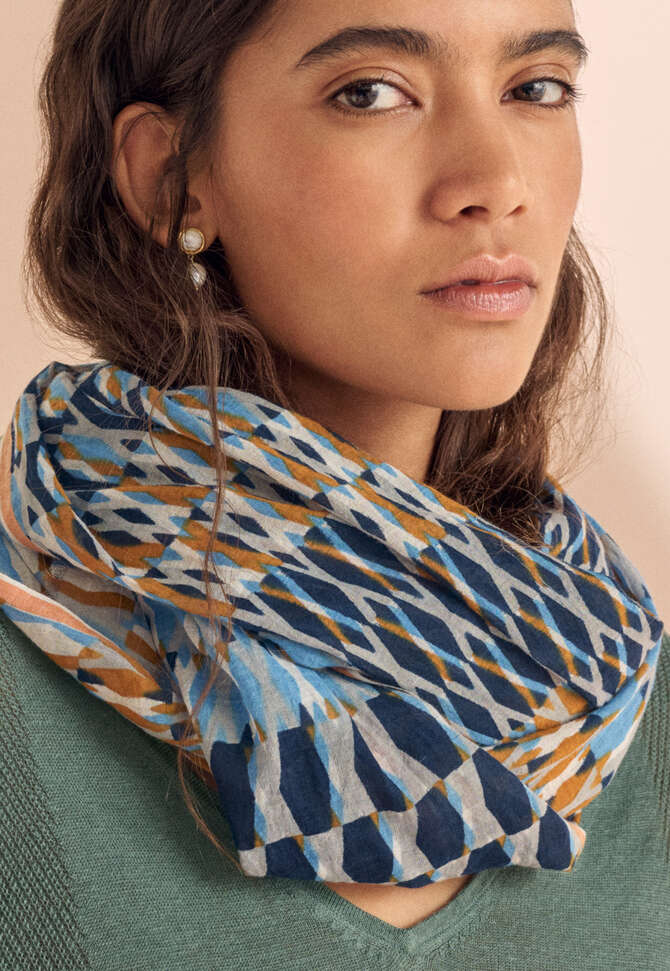 Cotton diamond scarf, Indigo, completeTheLook