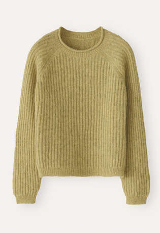 Round-neck ribbed sweater, Lichen yellow, webstill