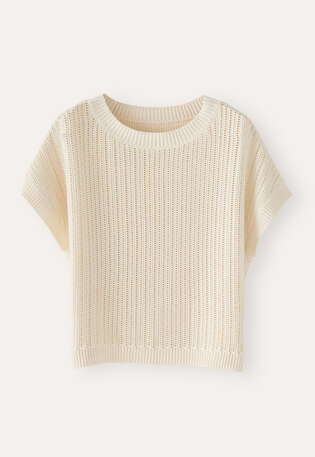 Crochet-stitch sweater, Ecru, webstill