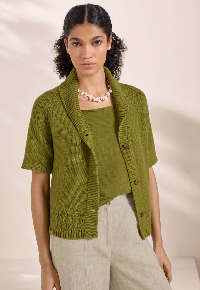 Shawl-collar cardigan, Dark lime, completeTheLook