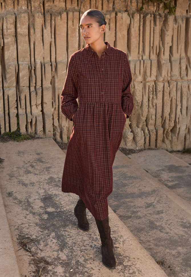 Checked dress, Chilli plum, completeTheLook