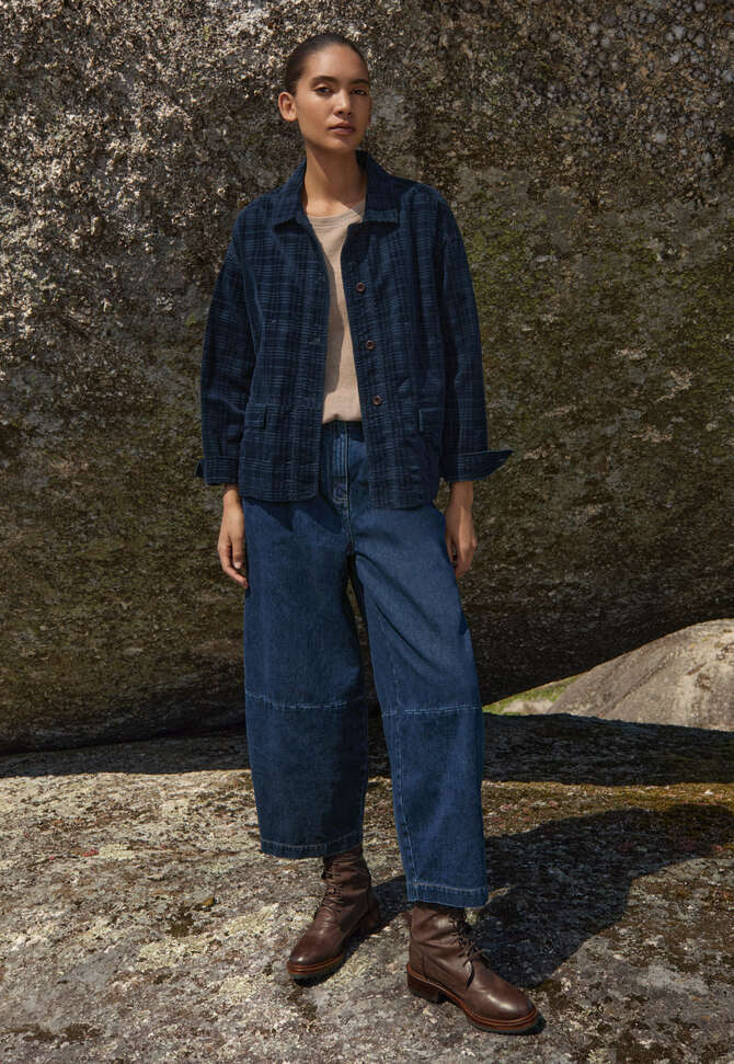 Self-check boxy jacket, Dark indigo, completeTheLook