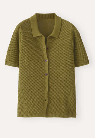 Moss-stitch collared cardigan, Dark lime, webstill