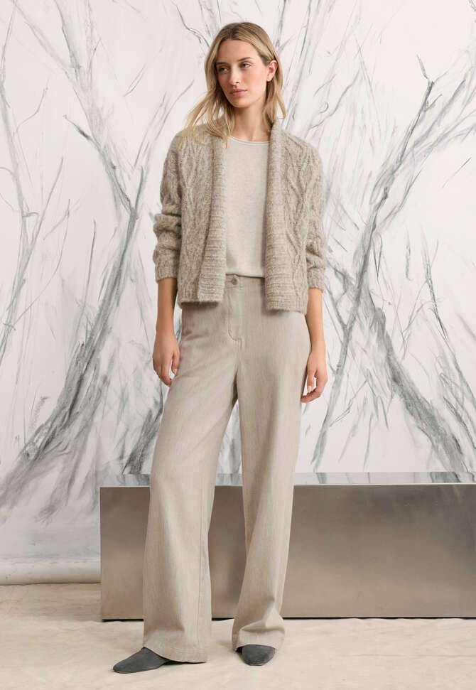 Cable-stitch cardigan, Fawn grey, completeTheLook