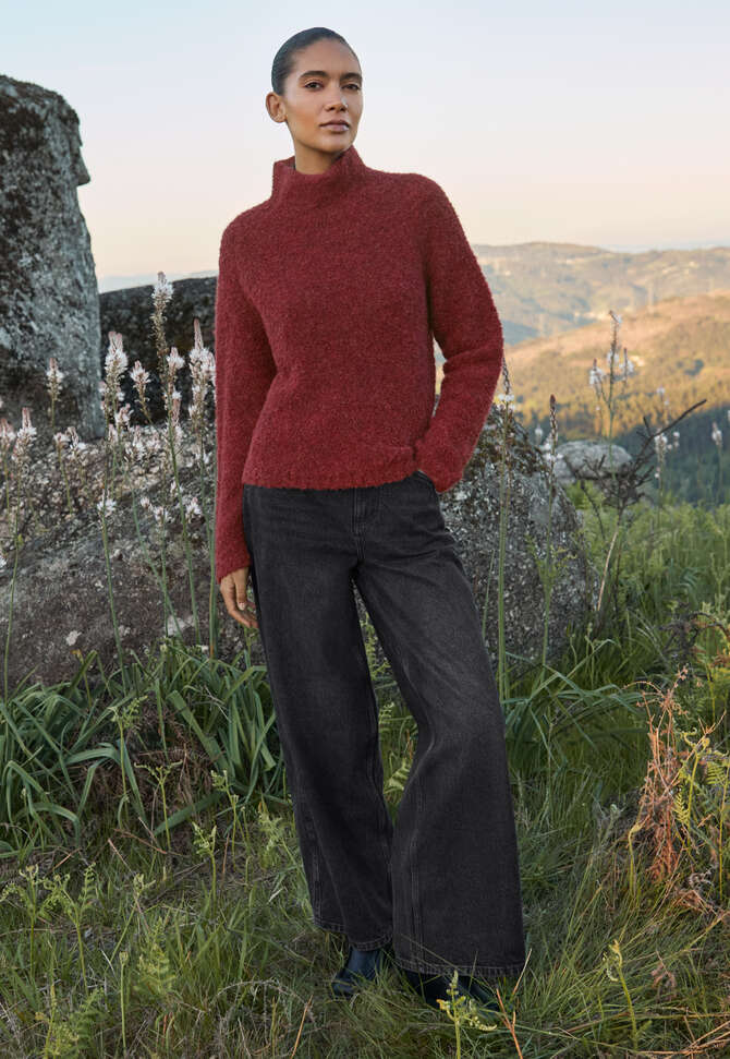 Funnel-neck sweater, Dark red, completeTheLook