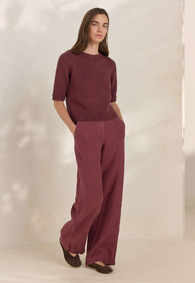 Relaxed straight-leg trousers, Dark red, completeTheLook