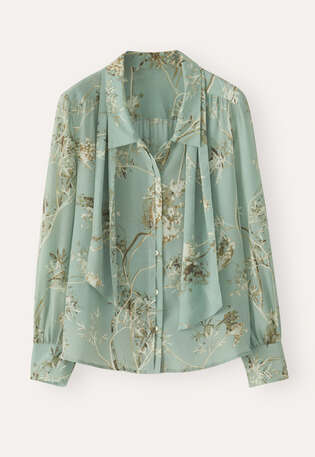 Printed tie-blouse, Aqua, webstill