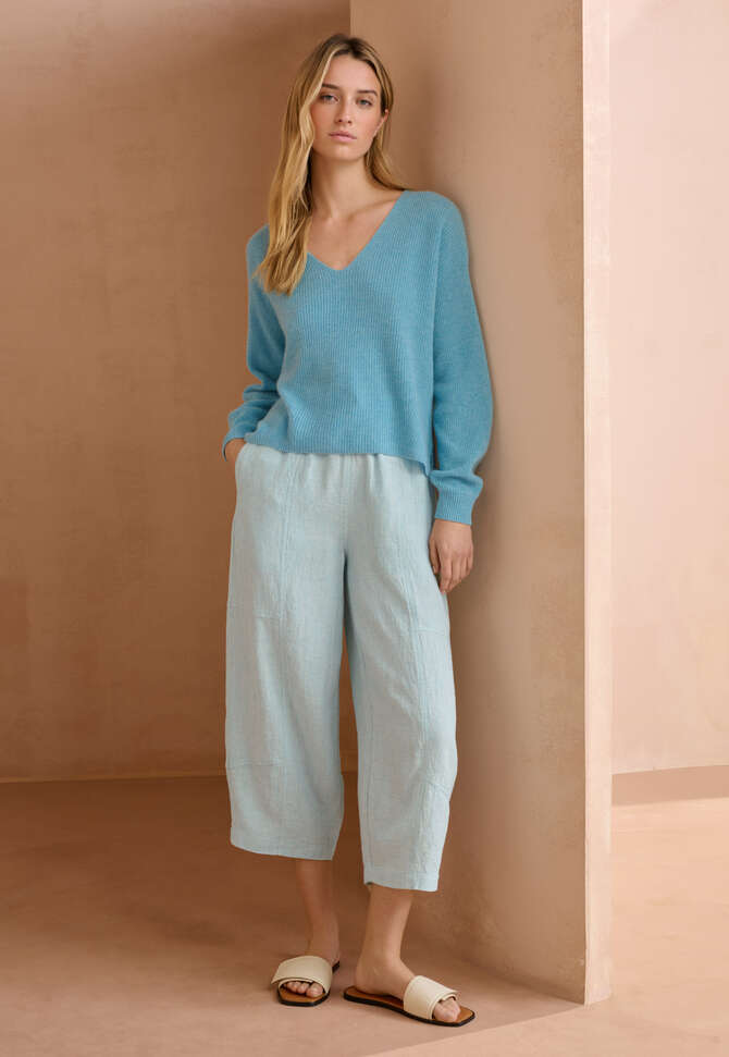 V-neck sweater, Soft peacock, completeTheLook