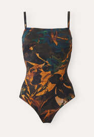 Printed square-neck swimsuit, Gold forest, webstill
