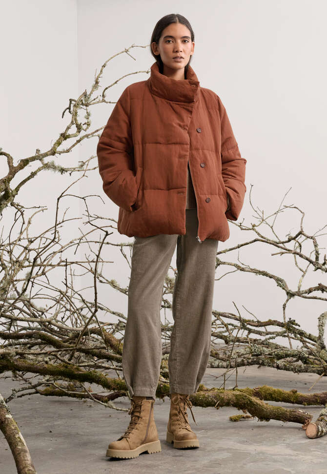 funnel-neck padded coat, Chilli rust, completeTheLook