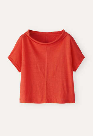 Turned-over neck top, Orange red, webstill