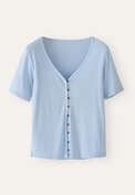 Button-through rib top, Soft cornflower, webstill