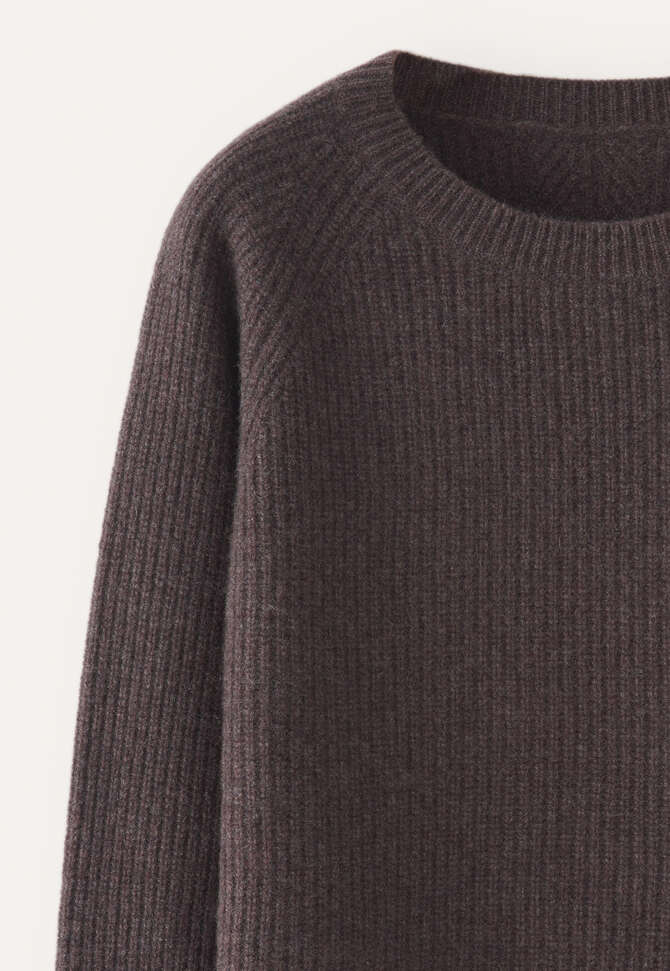 Ribbed crew-neck sweater, Maroon brown, completeTheLook