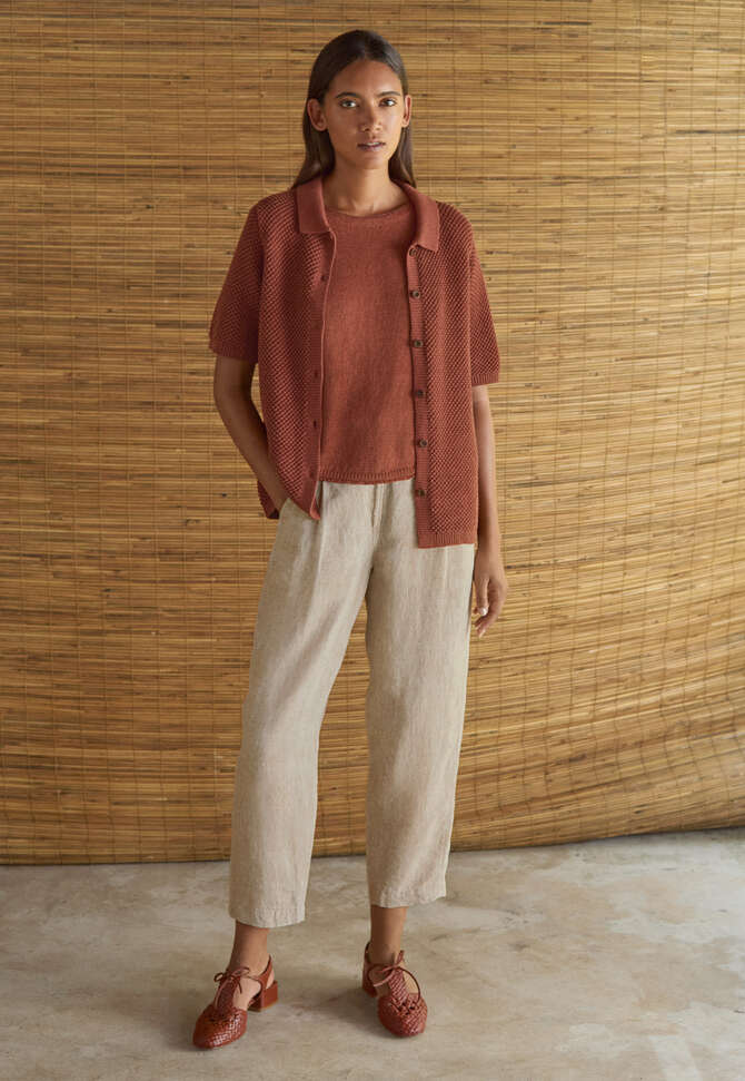Moss-stitch collared cardigan, Brown chilli, completeTheLook