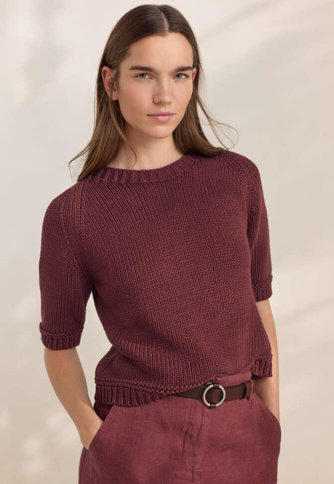 Short-sleeve sweater, Maroon pink, completeTheLook