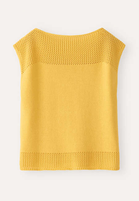 Crochet-stitch sweater, Yellow sun, completeTheLook
