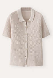 Moss-stitch collared cardigan, Natural, webstill