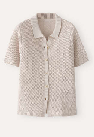 Moss-stitch collared cardigan, Natural, webstill